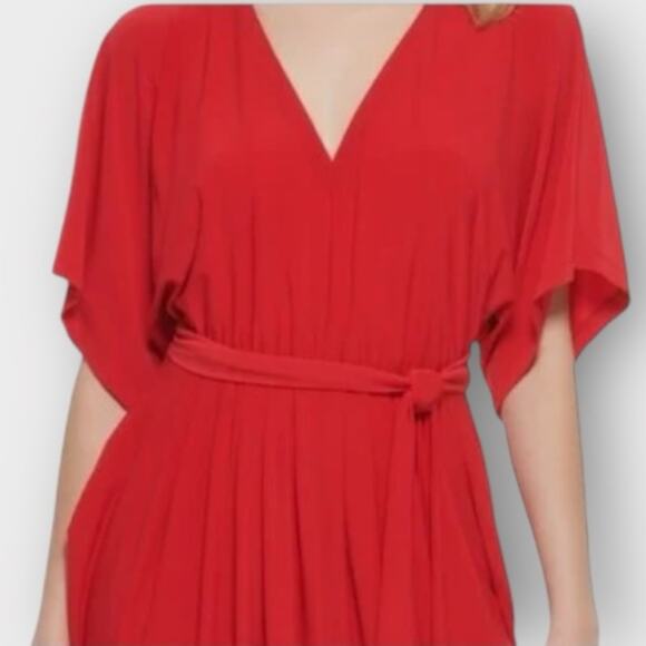 Tommy Hilfiger Red Matte Jersey Pleated Midi Dress Size 2 - Picture 2 of 11